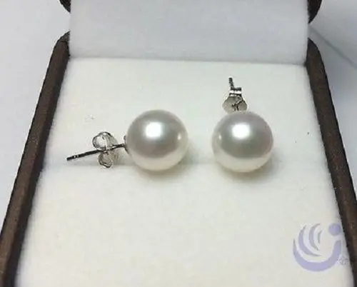 

PERFECT Round 9-10 MM AAA+ WHITE AKOYA PEARLS EARRING>>>girls jewelry Free shipping