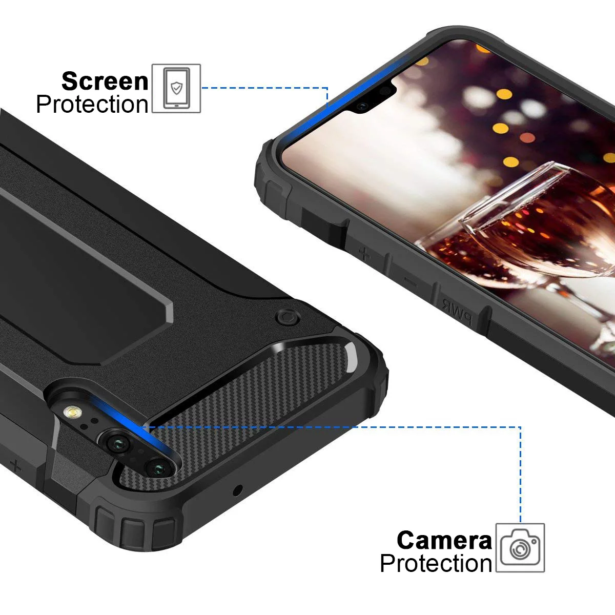 Phone Case For Huawei P8 P9 P10 P20 Cover Shockproof Protective Plain Black Armor Rugged Mate 10 Honor 6X | Мобильные телефоны и