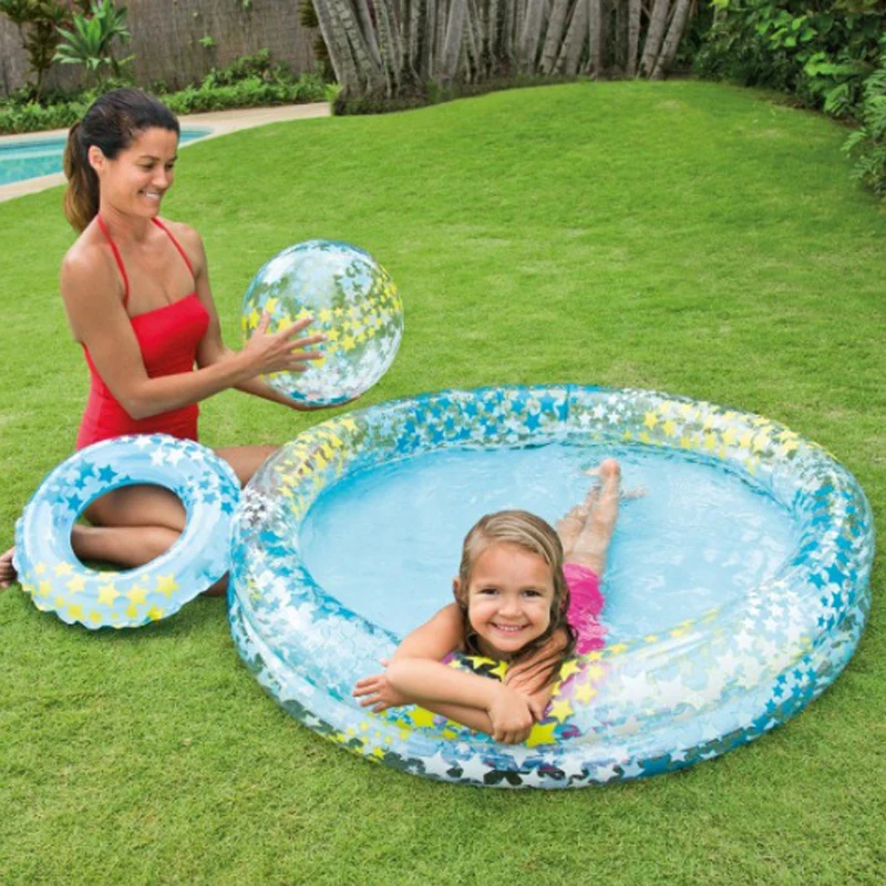 Надувной складной плавательный бассейн с кольцом для плавания пляжный мяч