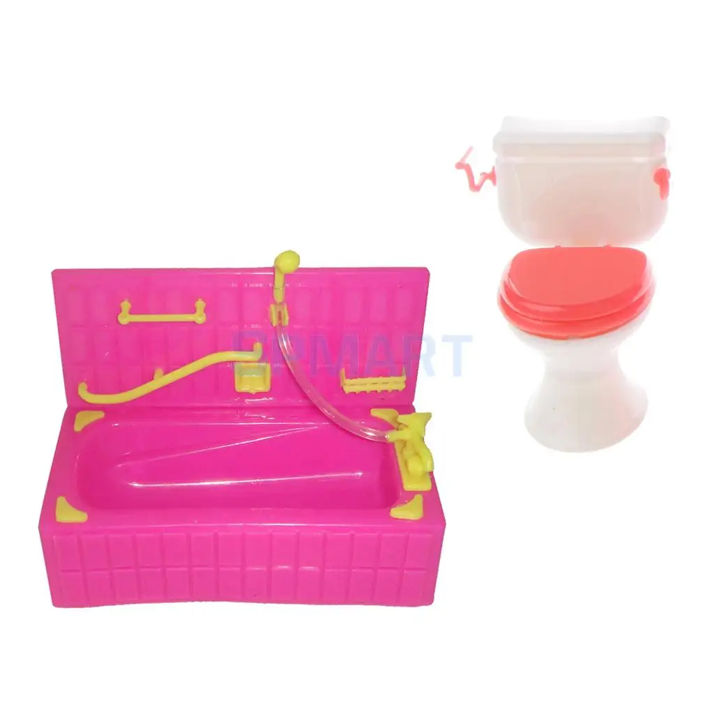 MagiDeal Plastic Dolls House Miniature Bathtub+Toilet Bathroom Furniture Decor Accessory for Kids Children Pretend Play Toys | Игрушки и