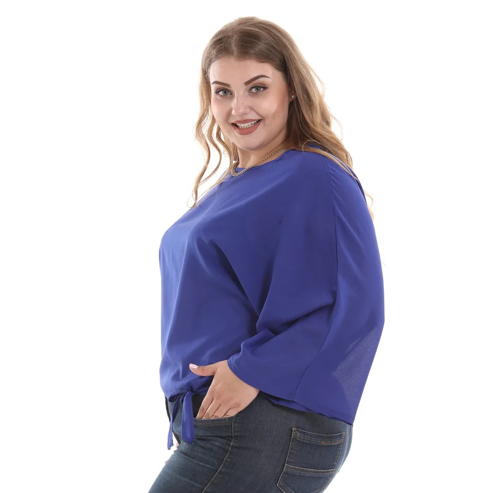 Большие размеры L-5XL шифоновые футболки с круглым вырезом летние женские