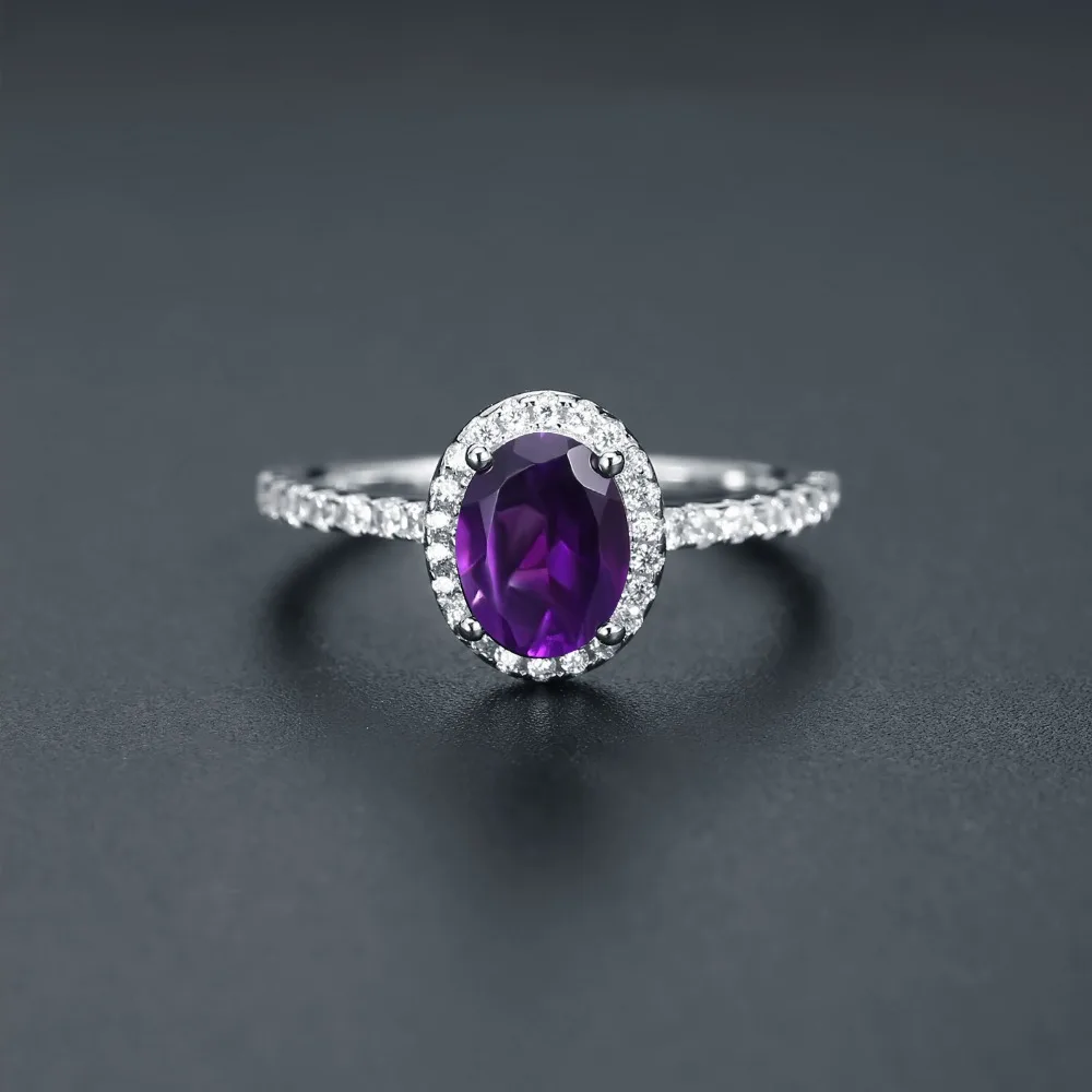 Gem's Ballet 1.30Ct кольцо с натуральным аметистом овальное Halo Кольцо 925 пробы серебряные кольца с драгоценным камнем для женщин хорошее ювелирное изделие Прямая поставка