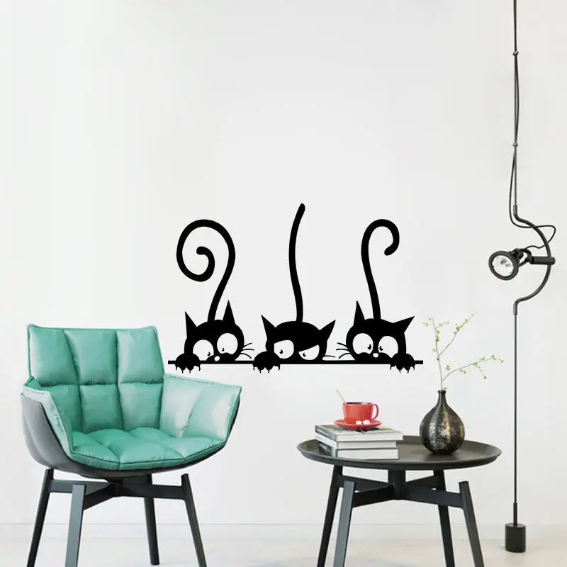 Модные милые три черных кота животных DIY съемные настенные наклейки Домашний