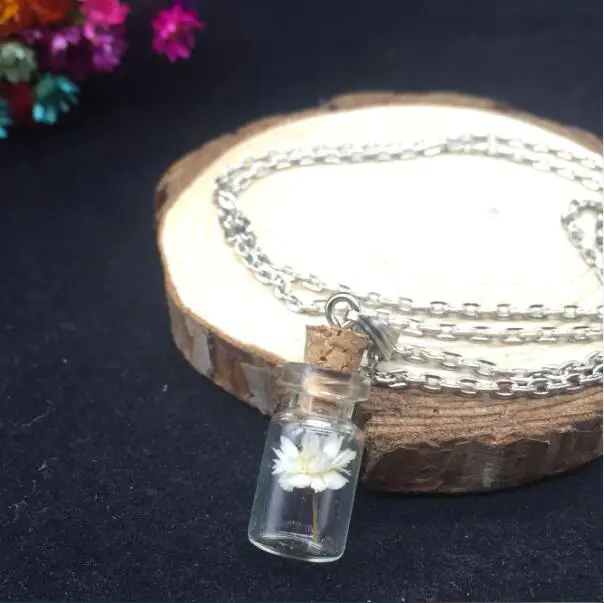 white 1 компл./лот Стиль Личность Мода желаю пробка для стеклянной бутылки фиксаторы уход за кожей лица маска внутри Дейзи сушеные Подвески Цветы и ожерелья для женщин - Окраска металла: white