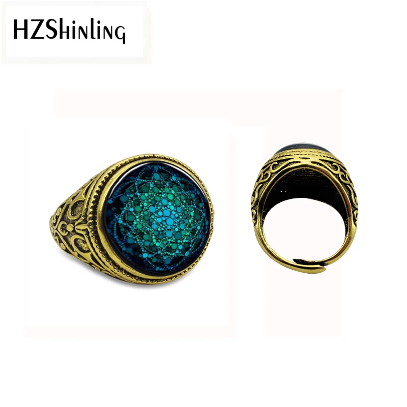 2019 Новый Мода темно цветок жизни античное кольцо ручной работы стеклянный