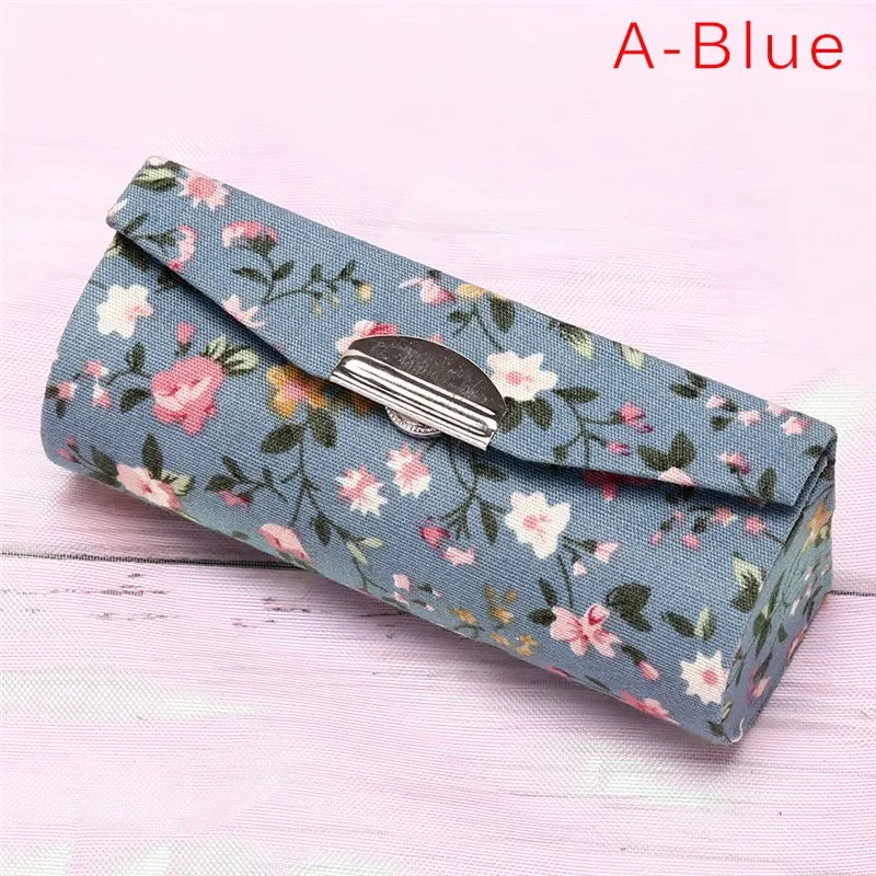A-blue Косметички с зеркалом для женщин, коробка для хранения косметики, коробка для помады с цветочным принтом, одна помада, чехол для хранения - Цвет: A-blue