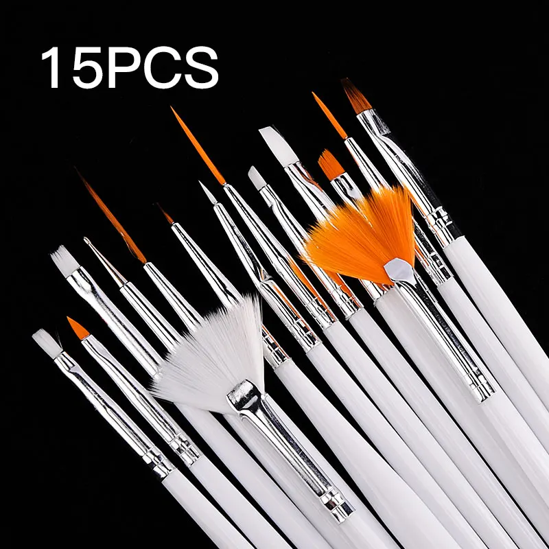15 pcs white brushes ROSALIND, 15 шт./лот, набор кистей для ногтей, для маникюра, для дизайна ногтей, кисть для рисования, точечная ручка, Гель-лак для ногтей, набор инструментов, ручка для маникюра - Цвет: 15 pcs white brushes