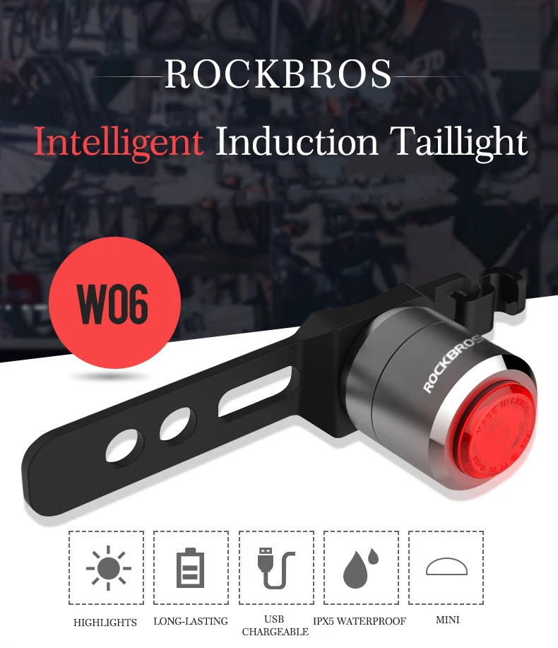 ROCKBROS Водонепроницаемый Умный велосипедный свет USB Перезаряжаемый IPX5 задний фонарь мини-светодиодный MTB Дорожный велосипедные Велоспортные задние лампы 5 люмен
