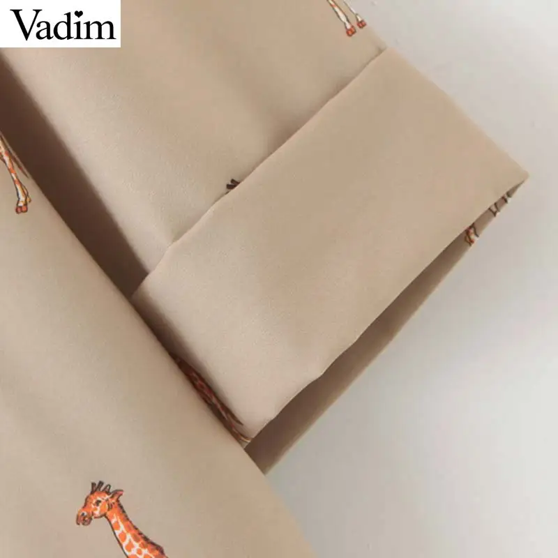 Vadim Женская Повседневная Блузка с принтом жирафа карманом и рукавом три четверти