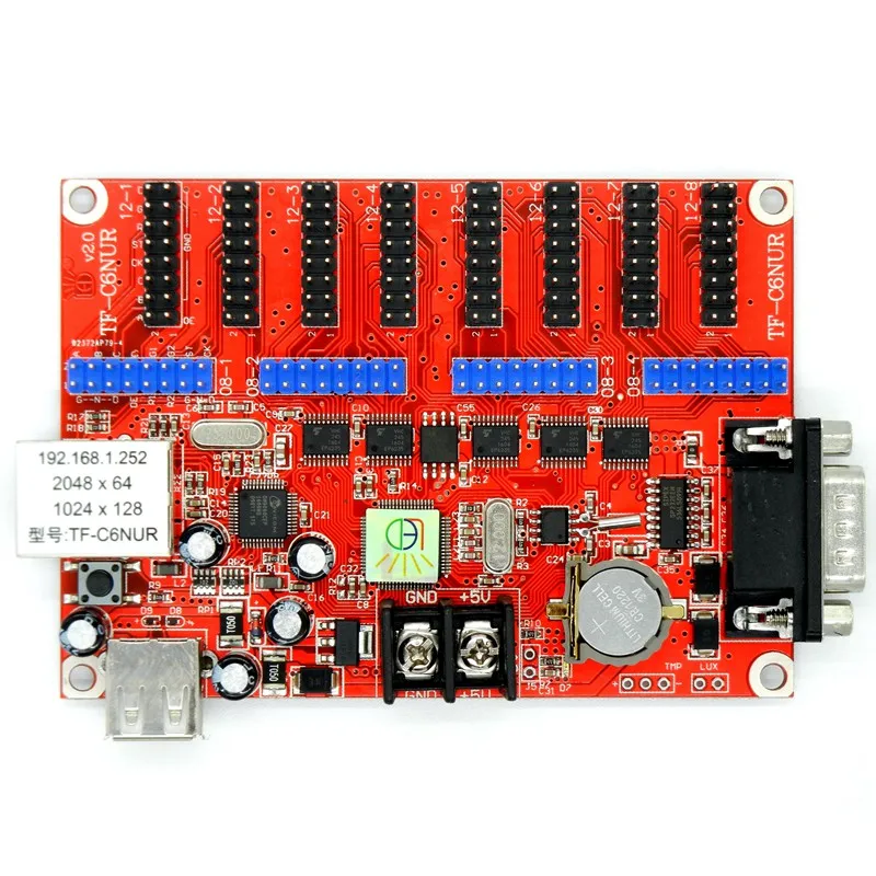 TF-C6NUR сетевой ethernet светодиодный контрольная карта 2048*64 пикселей lan/USB/rs232 порт светодиодный рекламный знак контроллер дисплея