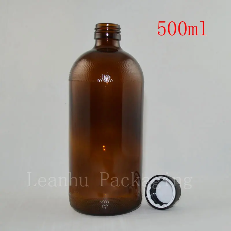5pcs 500ML special Brown mechanism oil bottles with black plastic cap , 500cc  container, glass Cosmetic Packaging bottle