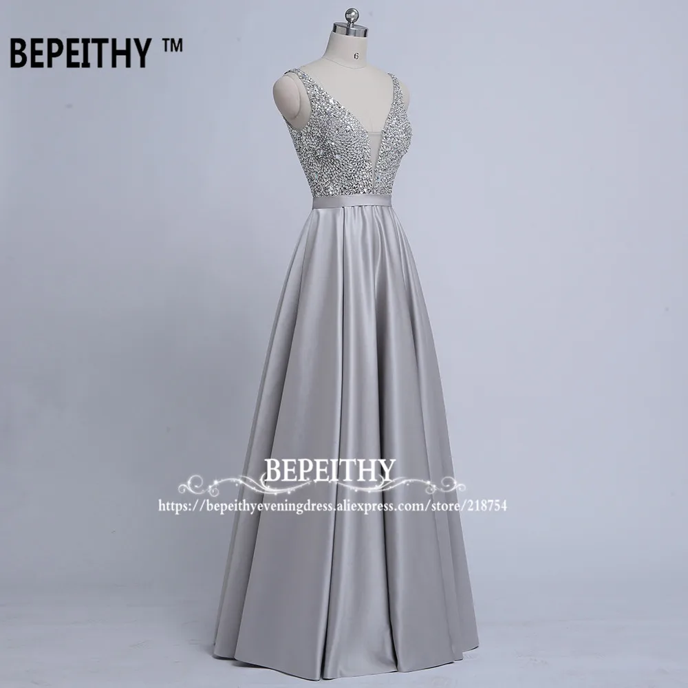 BEPEITHY длинное вечернее платье с v-образным вырезом, бисер, лиф, сексуальные платья для выпускного вечера с открытой спиной, Быстрая
