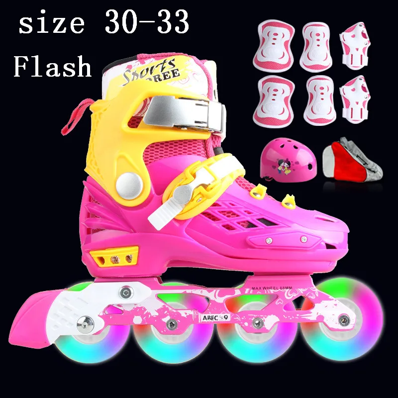 flash set pink S Профессиональный мягкий валик коньки для детей роликовые коньки обувь мигающие 4 колеса открытый Fingure катание обувь Patins - Цвет: flash set pink S