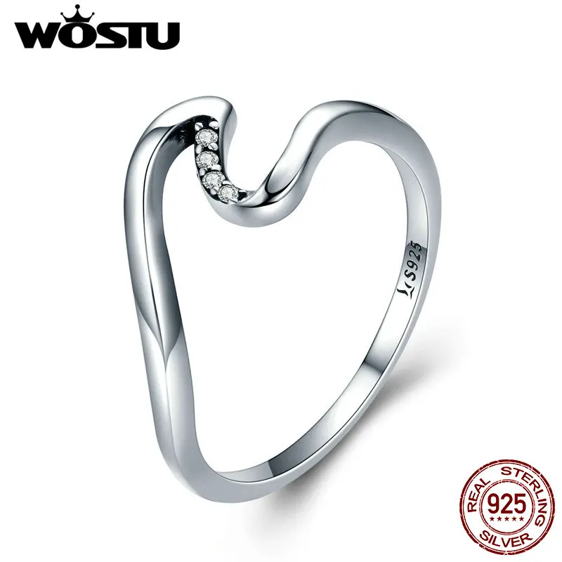 WOSTU 925 пробы серебряные волнистые кольца для женщин Свадебные вечерние ювелирные изделия из стерлингового серебра подарок FIR378