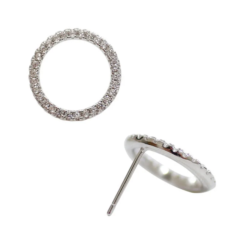 

2019 Korea Hot Sale 925 Sterling Silver Earrings Micro Inlay Zircon Hollow Geometric Round Circle Stud Earrings