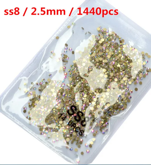 Gold AB ss8 1440pcs 2019Newest~ 1440 шт./пакет ss3-ss8 Кристаллы Дизайн ногтей Стразы Украшения Стекло камни чистое Золотое Б ез исправлений стразы - Цвет: Gold AB ss8 1440pcs