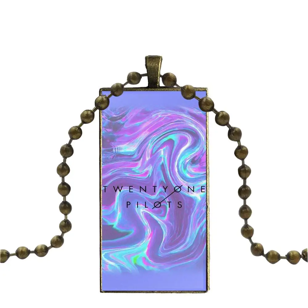 Bronze Color Glass Cabochon With Rectangle Shaped Pendant Choker Necklace For Women Wedding Music Band Twenty One 21 Pilots | Украшения и