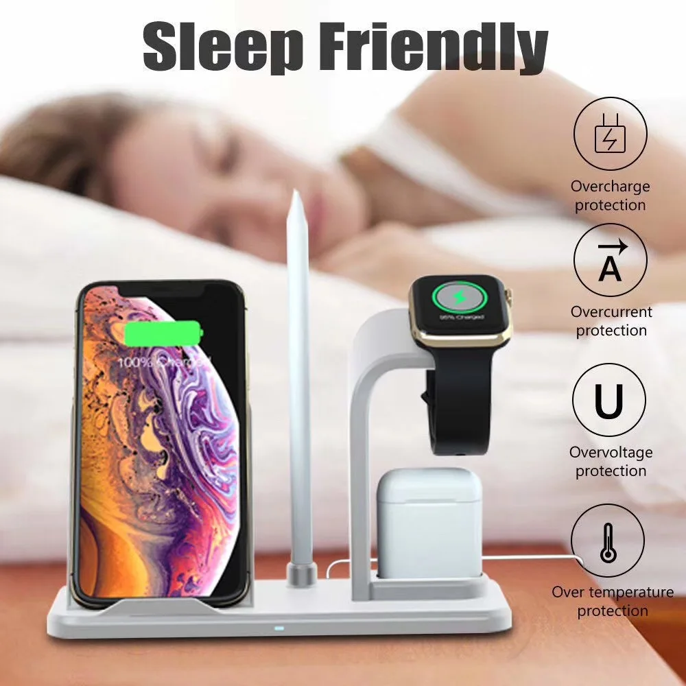 3 в 1 беспроводная зарядная подставка для Apple Watch 4 3 2 зарядная станция для iPhone XS XR X 8 samsung 10W быстрая Беспроводная зарядная панель