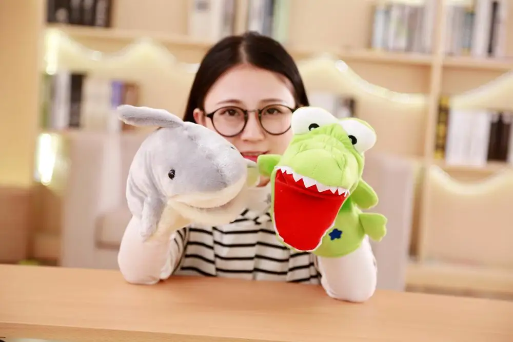 Популярные Животные марионетка на руку мягкая плюшевая игрушка серая/зеленая