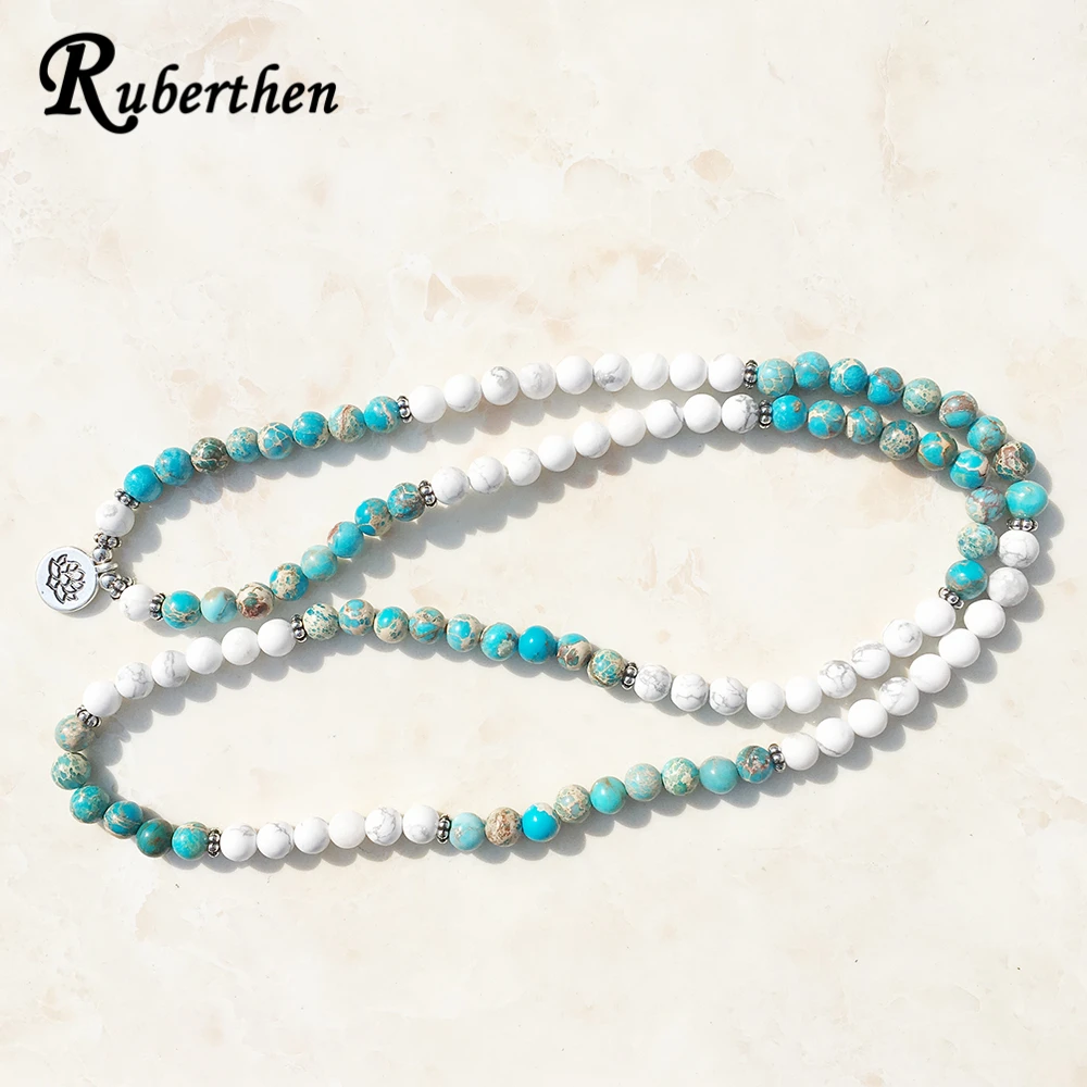 Браслет Ruberthen из натурального камня с дизайном Howlite 108 бусин браслет Mala Wrap или