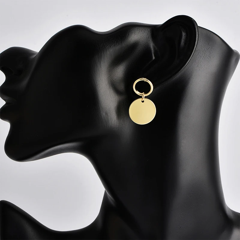 European Simple Round Drop Earrings Fashion Glitter Gold Color Wafer Pendant For Women Charm Ear Jewelry | Украшения и аксессуары