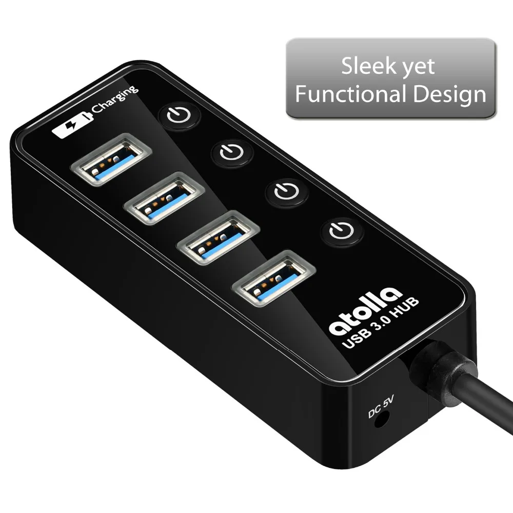 Atolla usb 3,0 концентратор с адаптером питания, 4+ 1 передачи данных и зарядки многопортовый, высокоскоростной 5 Гбит/с USB разветвитель для MacBook Air