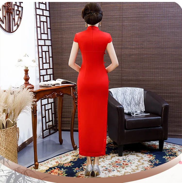 Sheng Coco размера плюс Королевский синий китайский шелк Qipao атлас Cheongsam платья Длинные Кружева Окаймленный воротник Qipao 4XL вышитые цветы