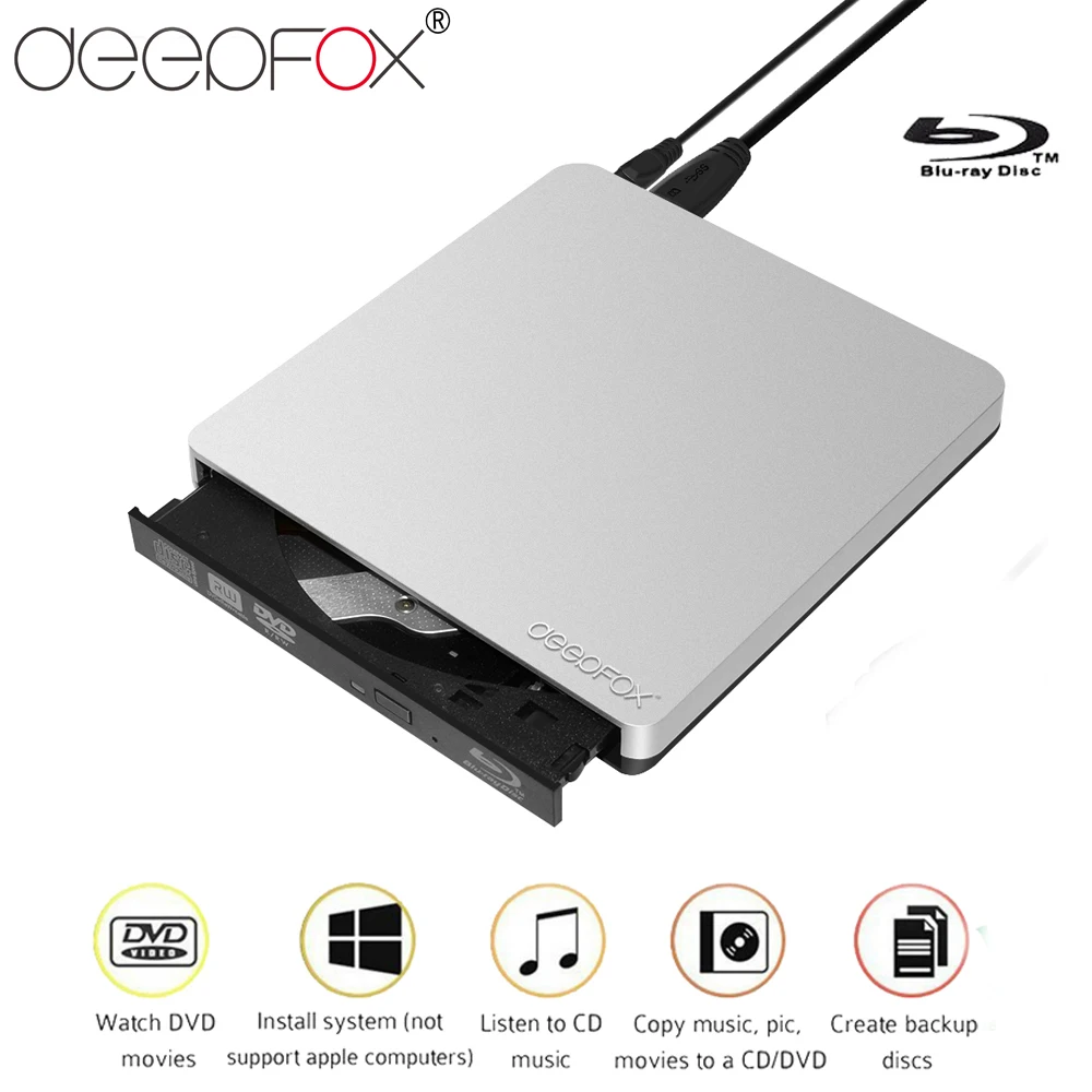 Deepfox Внешний Blu ray диск USB 3 0 горелки BD RE компакт дисков/DVD RW Писатель играть 3D Ray для