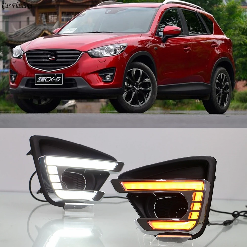 Автомобильный мигающий 1 комплект светодиодный DRL Дневной ходовой светильник Дневной светильник для Mazda CX5 CX-5 2012 2013 с желтым указателем поворота