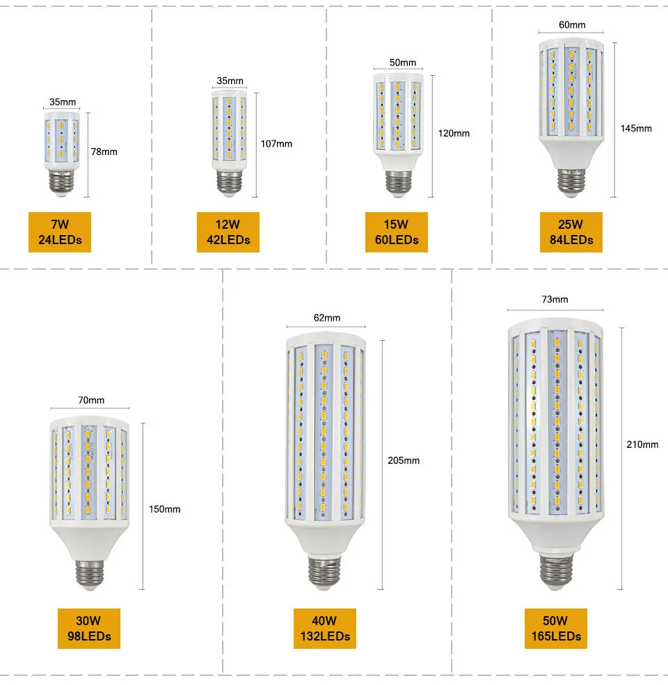 1 шт. ce E27 E14 5730 5630 SMD LED лампы кукурузы AC 220 В AC 110 В 5 Вт 7 вт 12 Вт 15 Вт 25 Вт 30 Вт 40 Вт 50 Вт высокий световой прожектор Светодиодная лампа
