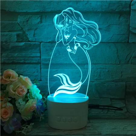 Usb светодиодный 3d-ночник Мультфильм Принцесса Королева Эльза Белоснежка Русалочка Микки фигурка медведя автономный bluetooth-динамик 3d лампа - Испускаемый цвет: Mermaid