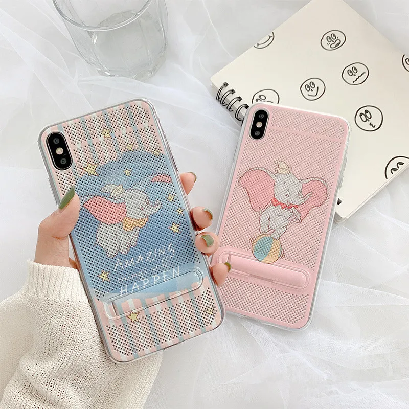 Розовый милый мультяшный анимационный чехол для телефона Dumbo для iPhone X Xs XR Xsmax 7 7 Puls 6 6S 7 8Puls чехол s Скрытая подставка держатель мягкий чехол