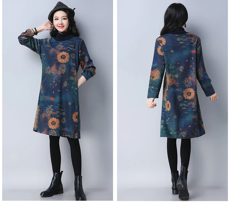 Зимняя водолазка негабаритных шерстяной джемпер платье Laddies леди одежда с