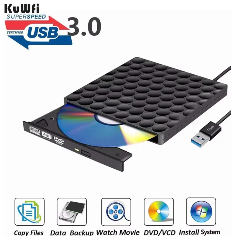 Kuwfi USB 3 0 внешний DVD диск CD DVD-RW Rom реписатель горелки Писатель 5 Гбит/с для ноутбуков