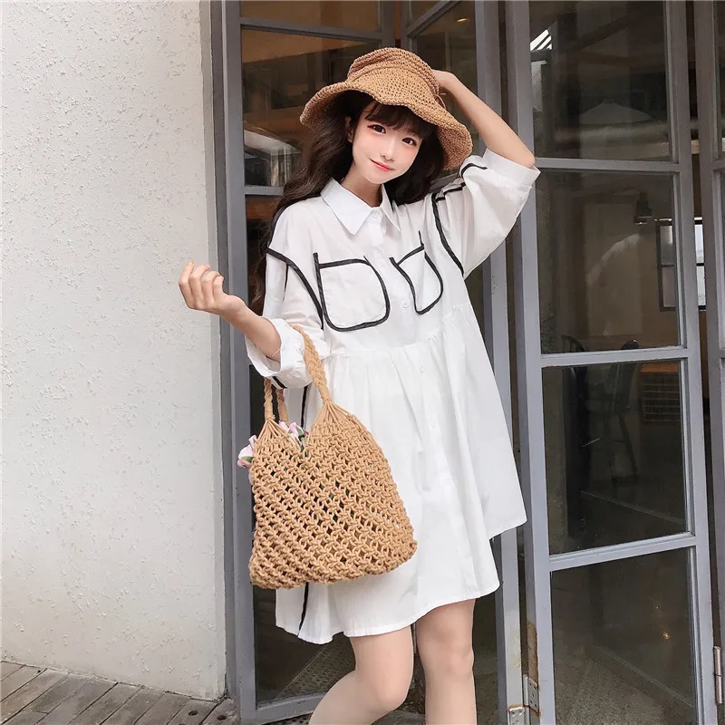 Женское Повседневное платье в стиле Харадзюку корейское свободное японском для