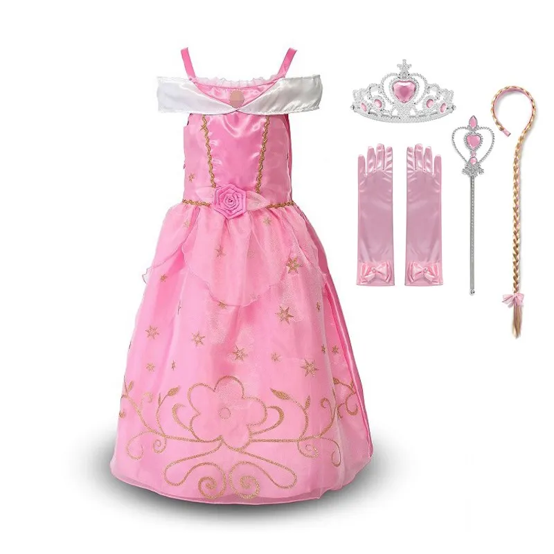 Dress Set 02 VOGUEON Принцесса Аврора нарядная одежда для девочек с открытыми плечами Спящая красавица Костюм принцессы Детские Вечерние платья на Хэллоуин - Color: Dress Set 02