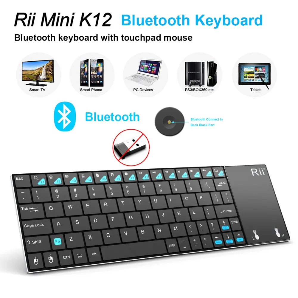 Английская клавиатура Rii mini K12+/i12+ беспроводная клавиатура и K12+ Bluetooth клавиатура с тачпадом мышь для ПК планшет Android