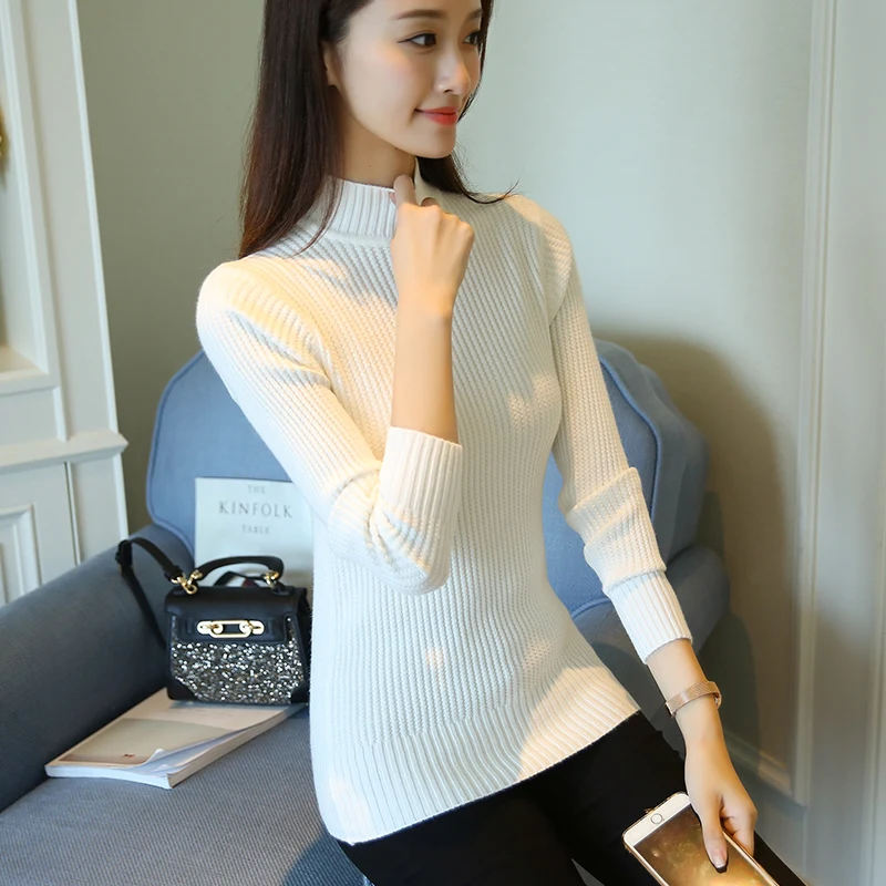 2021 Promotion Real Half Winter Female High Necked Sweater Sleeve Head All-match Slim Shirt Sleeved In A Warm Lady Temperament | Женская