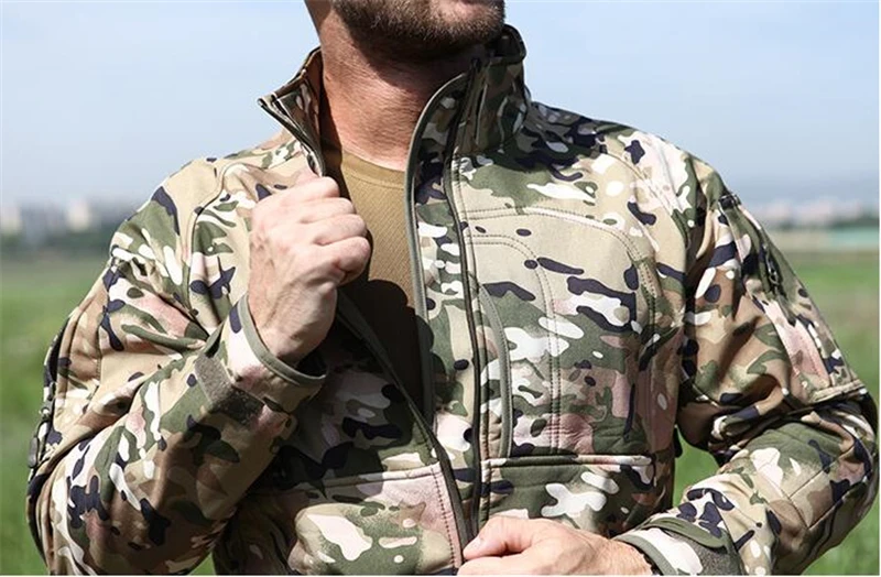 Тактическая Военная флисовая куртка мужская термальная Акула кожа патч лагерь Охота теплая верхняя одежда армейская одежда Камуфляж ветровка куртка