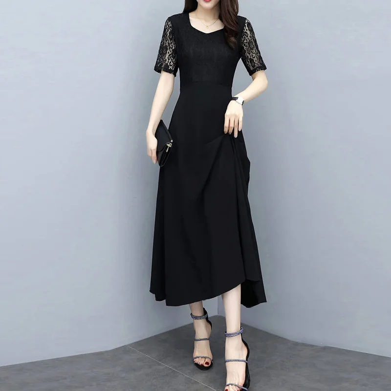 Женское платье Дамское летнее кружевное модное вечернее с короткими рукавами