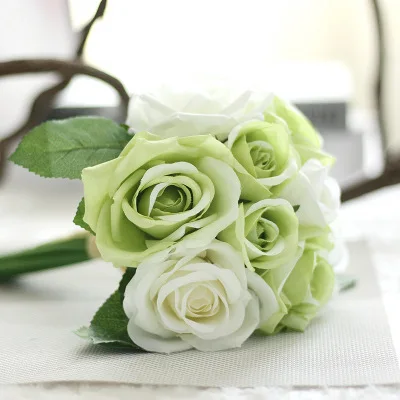 Green Bouquet YO CHO Свадебный букет из полиэстера с розами, свадебные цветы, свадебные букеты, искусственные аксессуары для подружек невесты, свадебный букет - Цвет: Green Bouquet