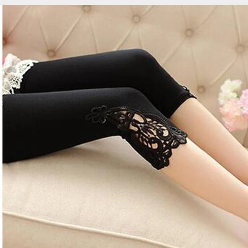 black Legging Babbytoro женские леггинсы модал хлопок 3/4 Капри мягкие короткие непрозрачные Джеггинсы крючком кружева размера плюс 7XL 6XL 5XL XS красный розовый - Цвет: black Legging