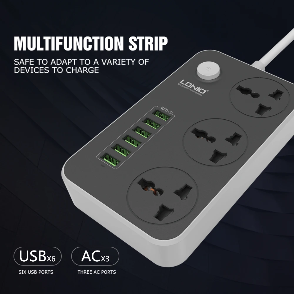 Удлинитель питания LDNIO SC3604 с 6 usb портами для мобильного зарядного устройства и 3