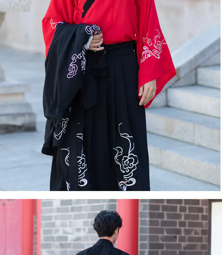Древняя династия Вэй Цзинь пары Hanfu одежда красный черный свадебное платье большое вечернее платье с рукавами Гуандун Вышивка Феникс