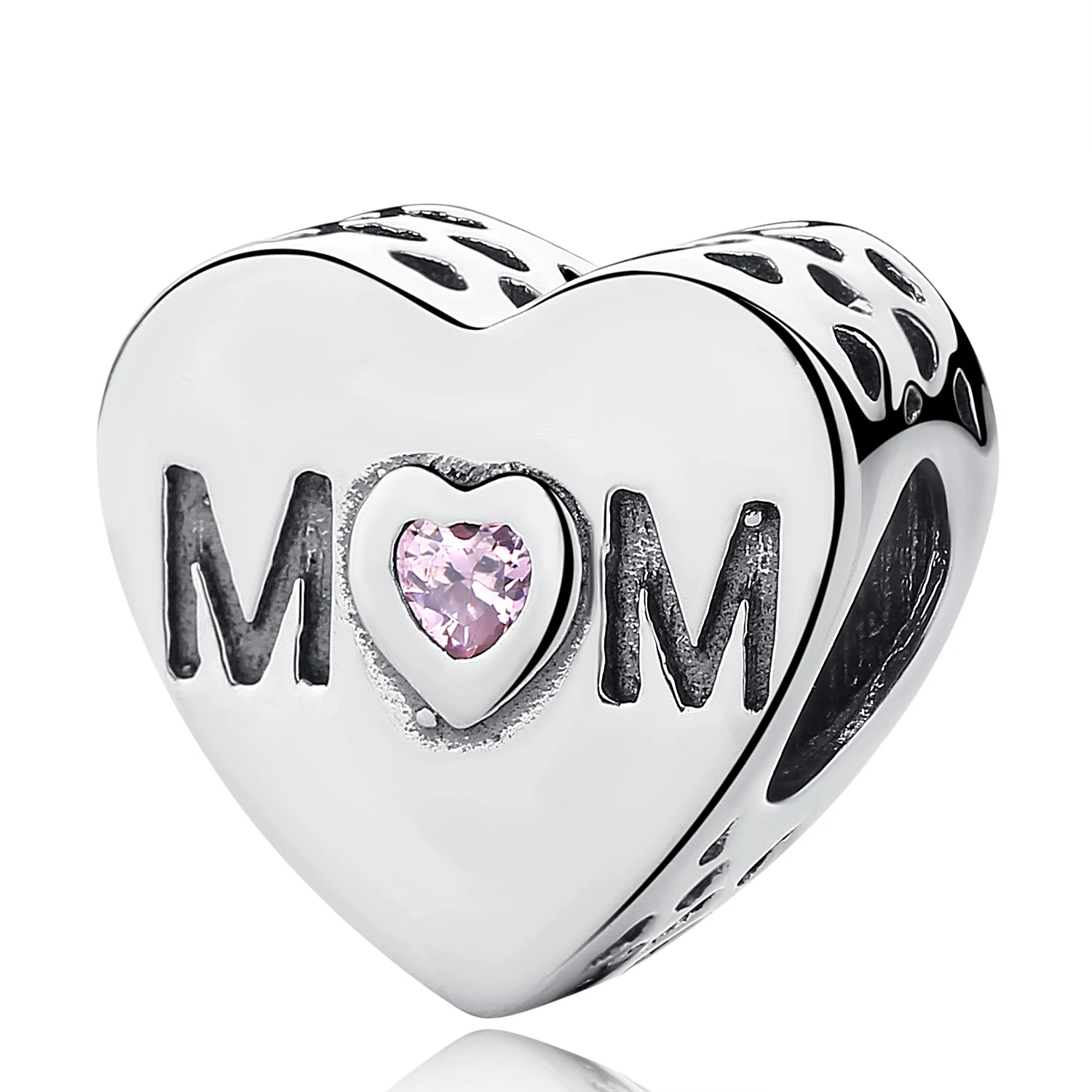 Mom heart Аутентичные бусины из стерлингового серебра 925 амулет, сердечко Любви Кристалл Висячие подходят оригинальные Пандора браслеты DIY Ювелирные изделия на подарок - Цвет: Mom heart