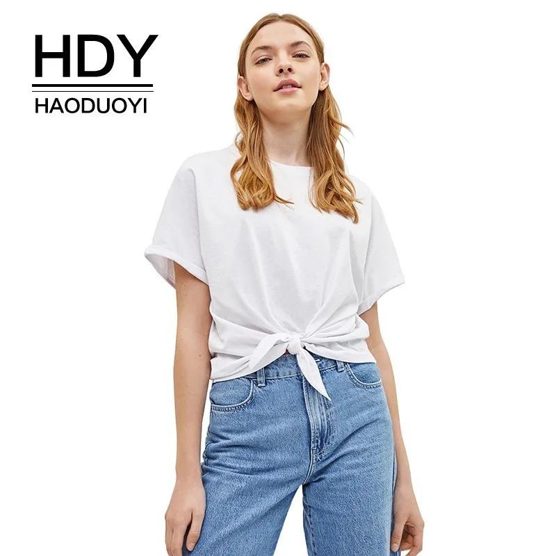 HDY Haoduoyi/Повседневная Однотонная футболка в западном стиле с круглым вырезом и