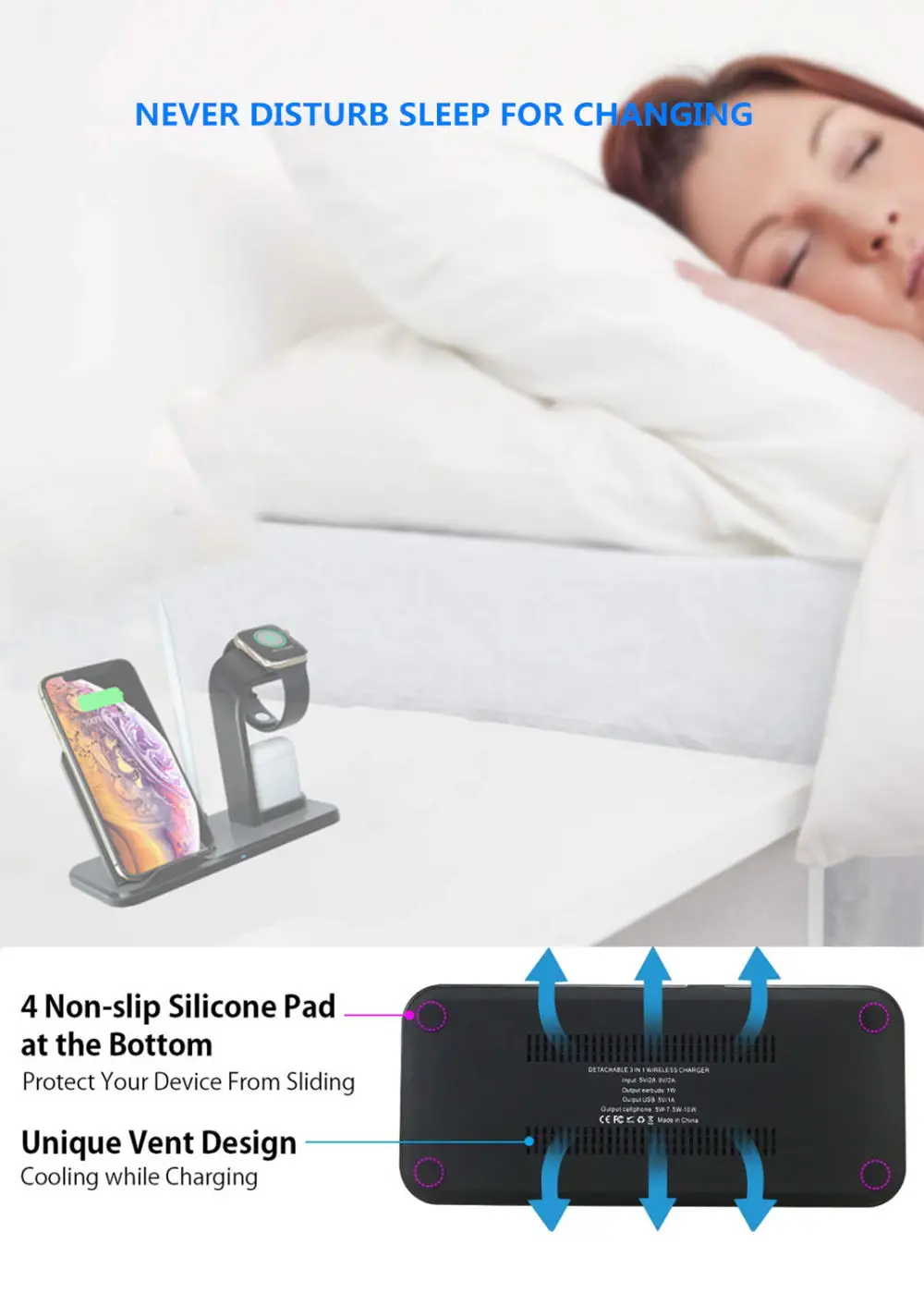 Беспроводное зарядное устройство Qi 3 в 1 держатель подставка для Apple Watch Series 4 2 Iphone