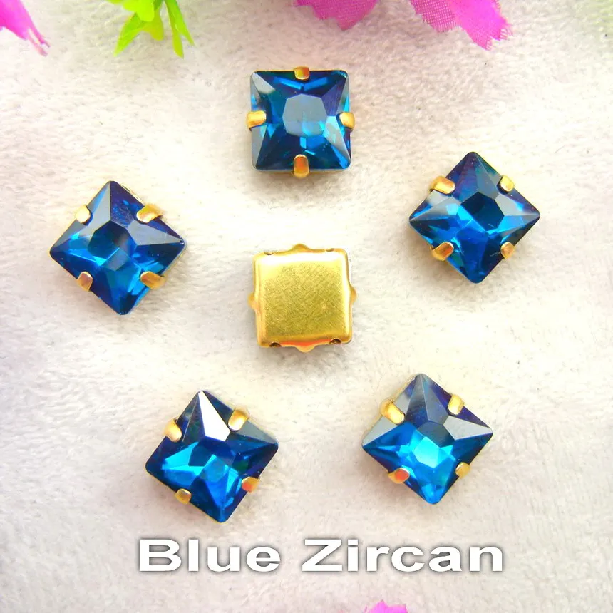 A16 Blue Zircan Стекло с украшением в виде кристаллов золото коготь настройки 8 мм/10 мм/12 мм приятные цвета микс квадратной формы пришить стразы бусины свадебные туфли diy кружевной отделкой - Цвет: A16 Blue Zircan