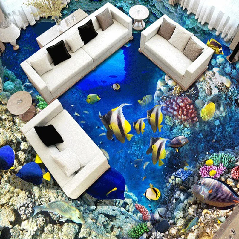 Beibehang пользовательский 3D Средиземноморский Shoal Of Fish Floor водонепроницаемый для