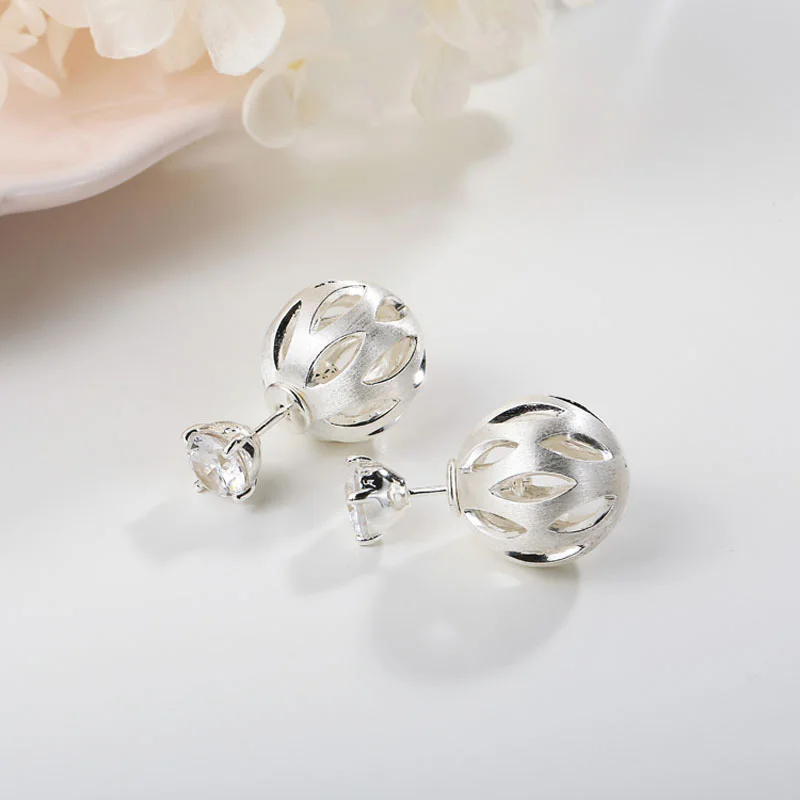 SA SILVERAGE 100% 925 Sterling Silver Hollow Ball Stud Earrings for Women Romantic Fine Jewelry Gift | Украшения и аксессуары